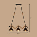 Industrial matte black 3 light pendant with twisted rope kitchen light