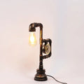 Industrial aged brass pipe clock lamp bedroom led incandescent light