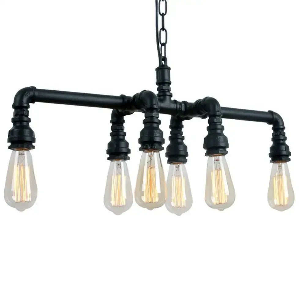 Industrial black metal pipe pendant dining room 5 light chandelier