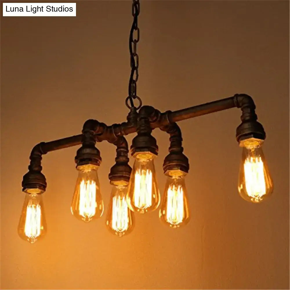 Industrial black metal pipe pendant dining room 5 light chandelier