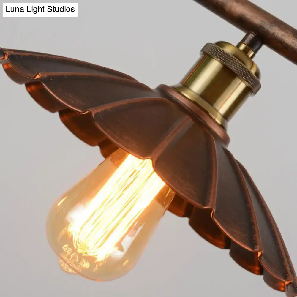 Industrial brass scalloped suspended lighting fixture kitchen bistro