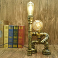 Industrial brass water pipe nightstand lamp bedroom lighting