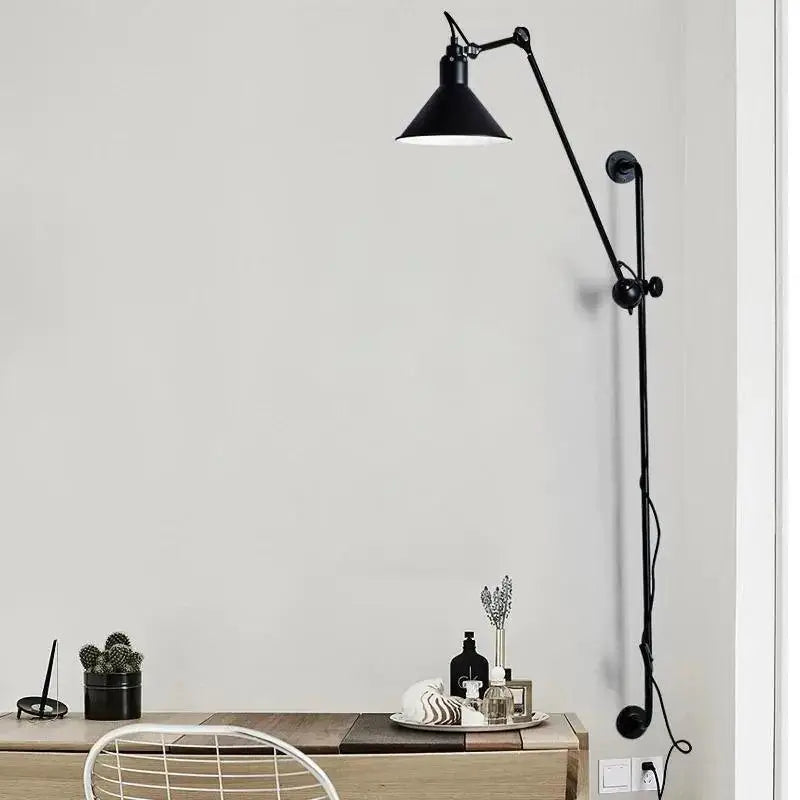 Industrial black wall sconce bedroom plug in lamp with articulated arm