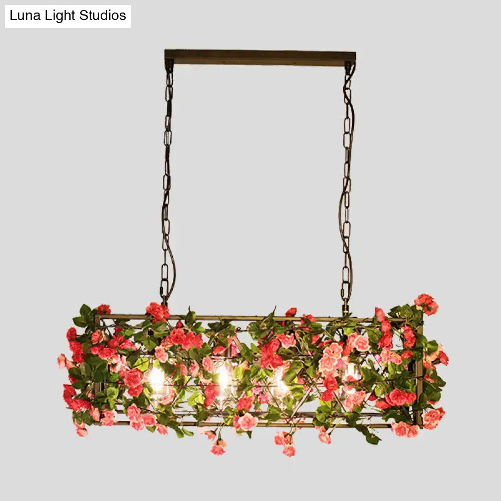 Industrial floral brass finish pendant light with roses bedroom