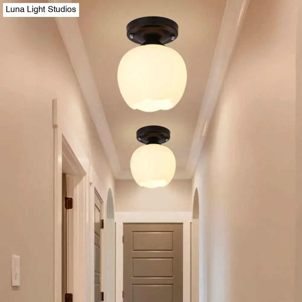 Industrial bronze and black opal glass ceiling light corridor fixture