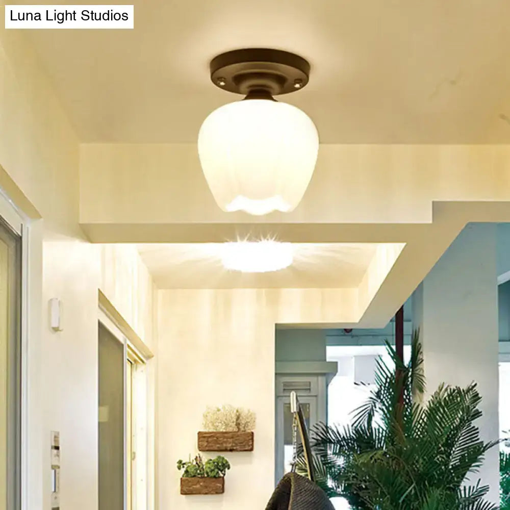 Industrial bronze and black opal glass ceiling light corridor fixture