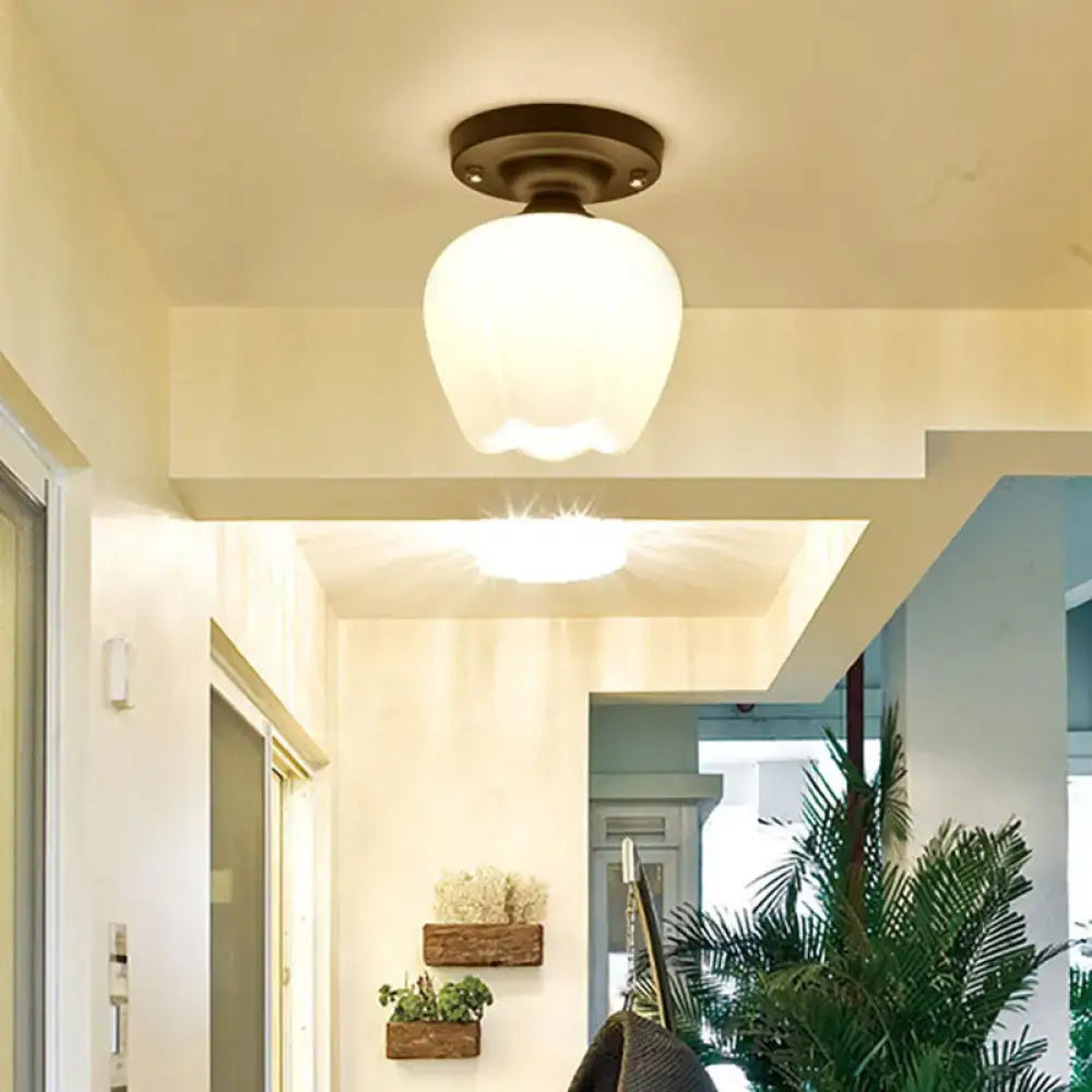 Industrial bronze and black opal glass ceiling light corridor fixture