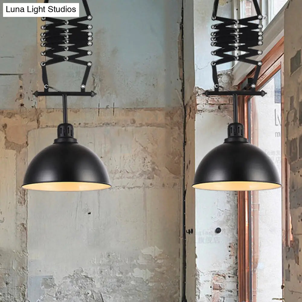 DecorBites™ Industrial Style 1 Bulb Metal Dome Ceiling Light - Extendable Pendant for Balcony - Black/White
