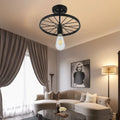 Industrial black bicycle wheel semi flush mount light dining room
