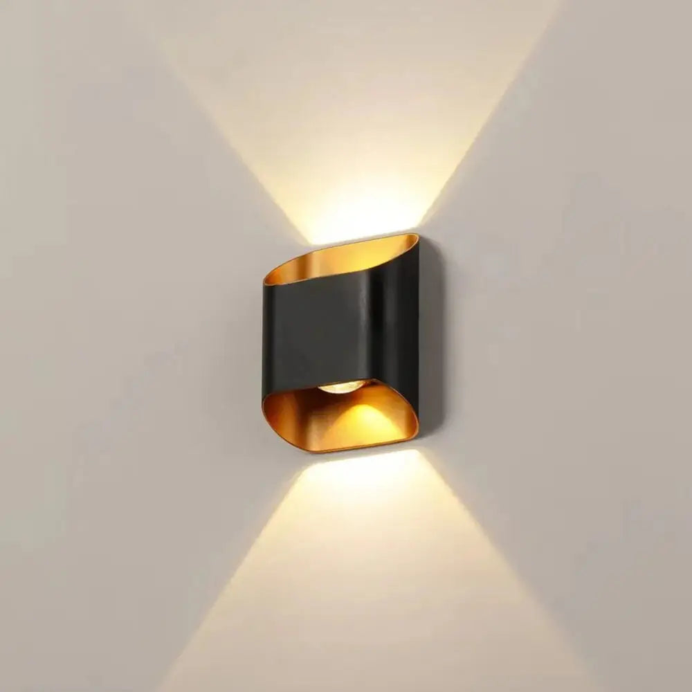Modern black & gold curved led outdoor wall lights garden sconce