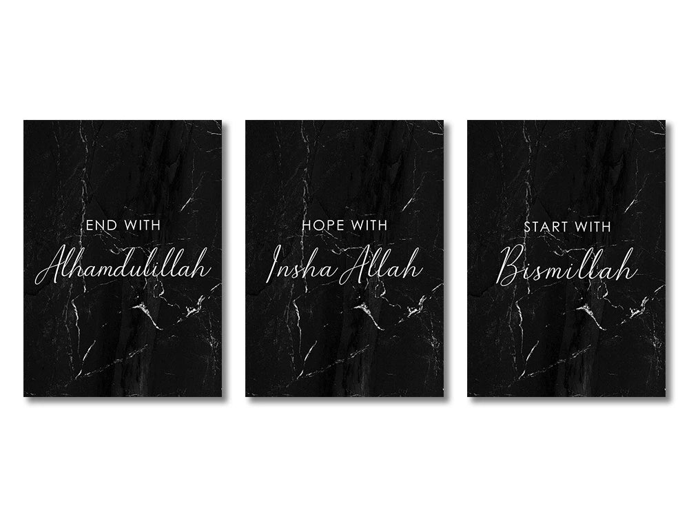 Islamic ayatul kursi quran wall art white & gold living room trio