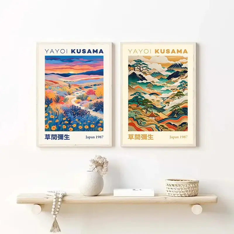 Geometric pink and orange mountain landscape canvas – living room art