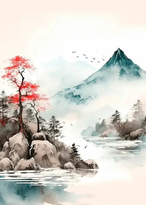 Japanese hokusai winter river art poster print living room canvas