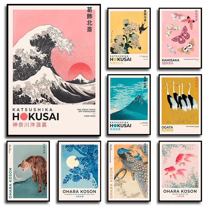 Japanese hokusai blue and white art poster print living room decor
