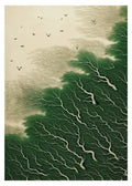 Stylized green forest canvas art poster print living room decor