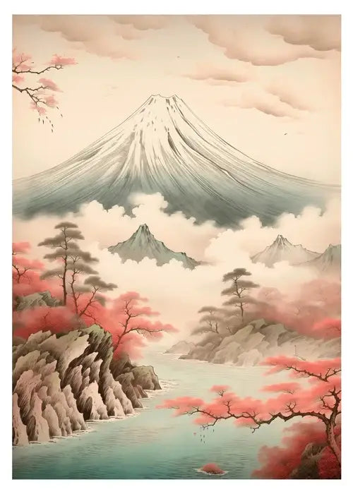 Japanese hokusai teal and white wave art poster print living room