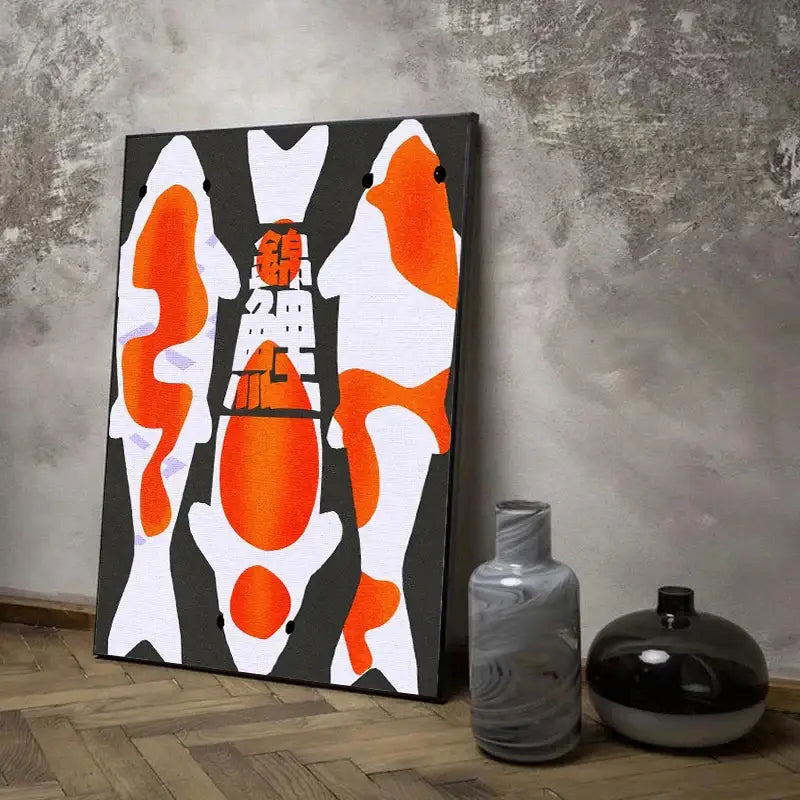Japanese koi cat abstract pagoda canvas wall art living room decor