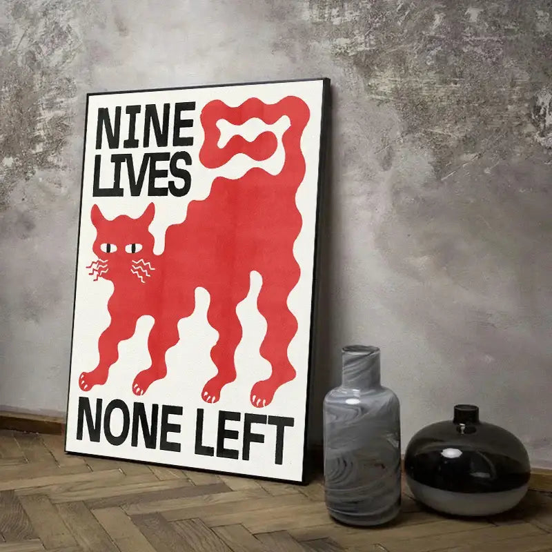 Strange beasts black & gold koi cat abstract wall art living room