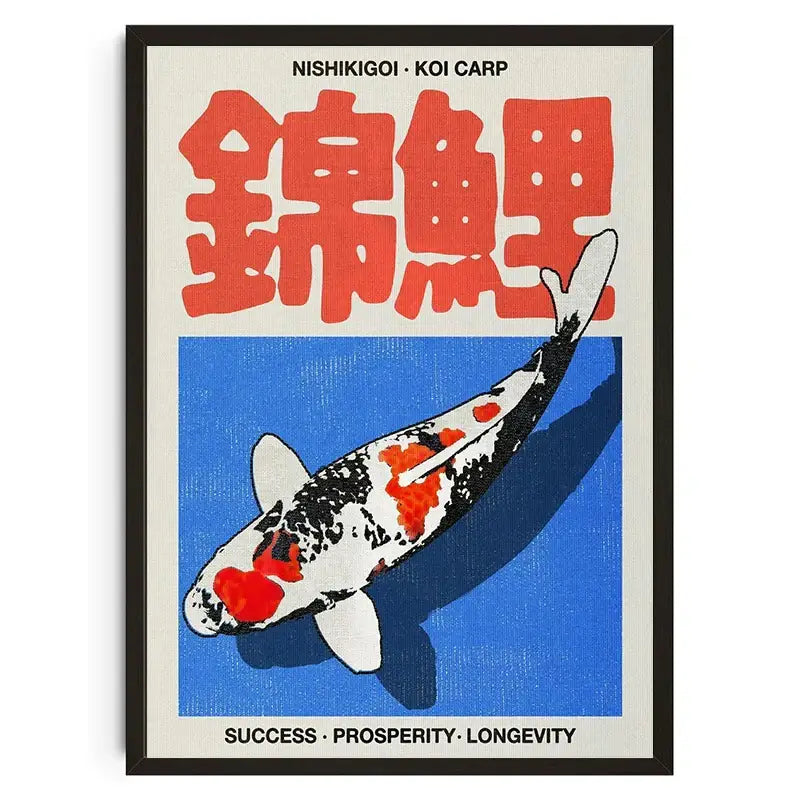 Japanese koi cat framed canvas wall art bedroom decor