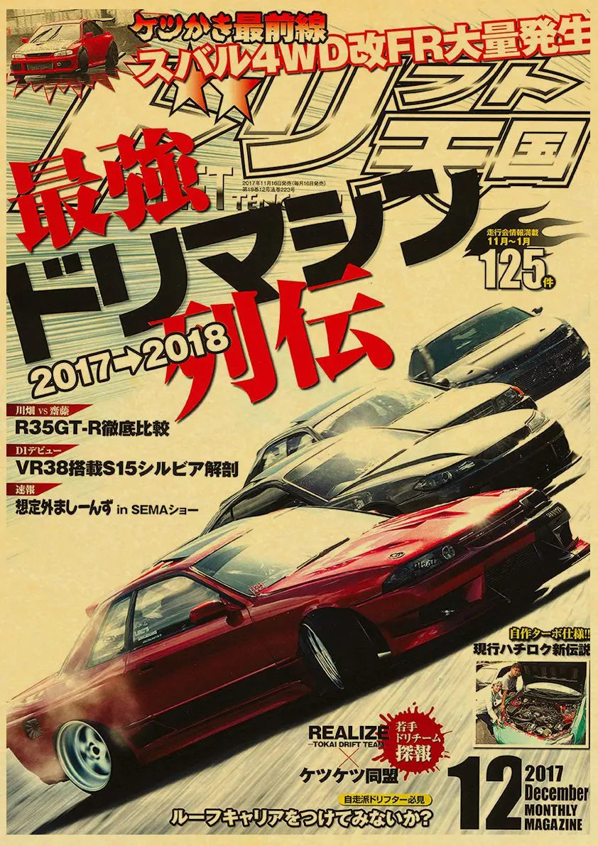 Retro jdm racing black sports car poster bedroom wall art