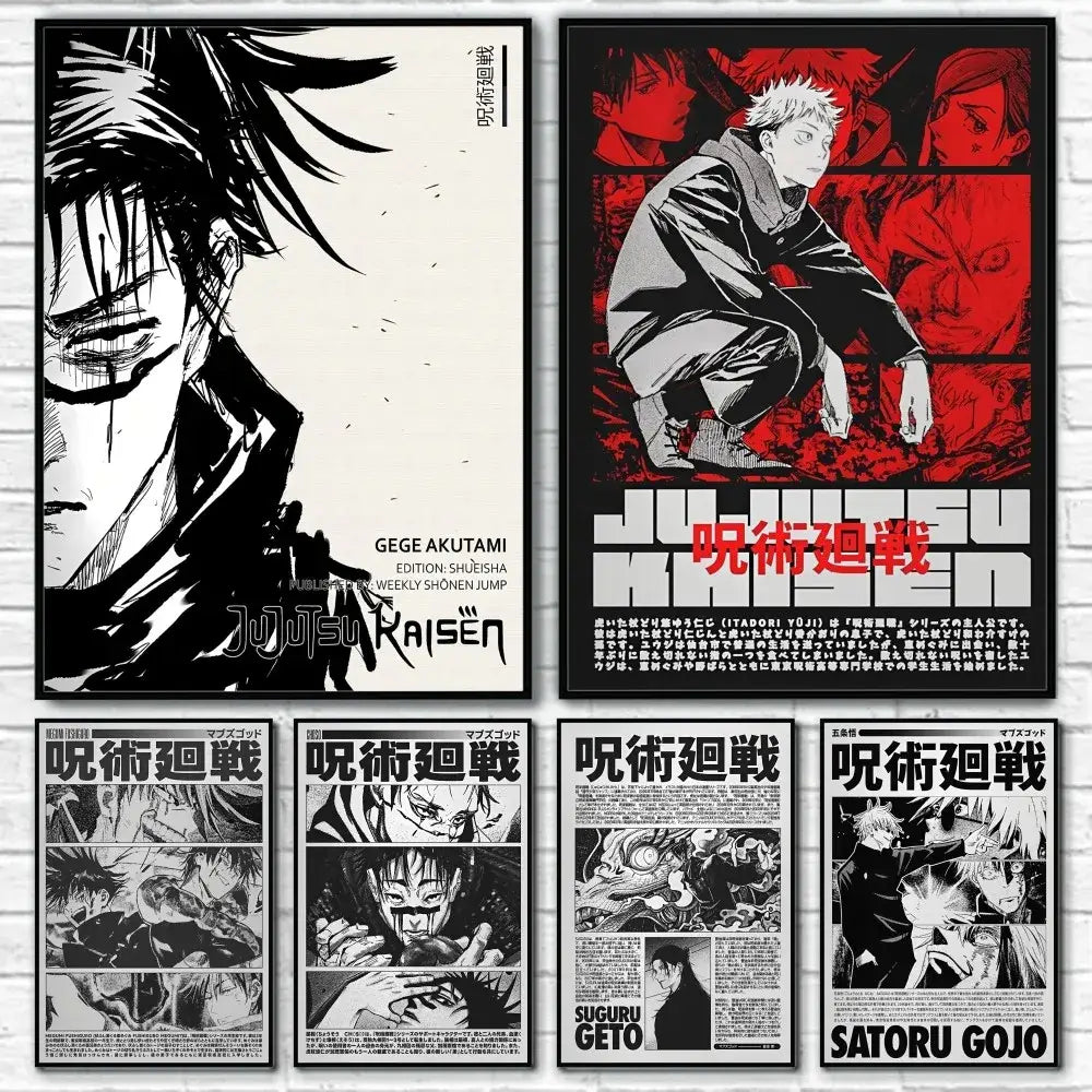 Modern jujutsu kaisen anime wall art bedroom black & white posters