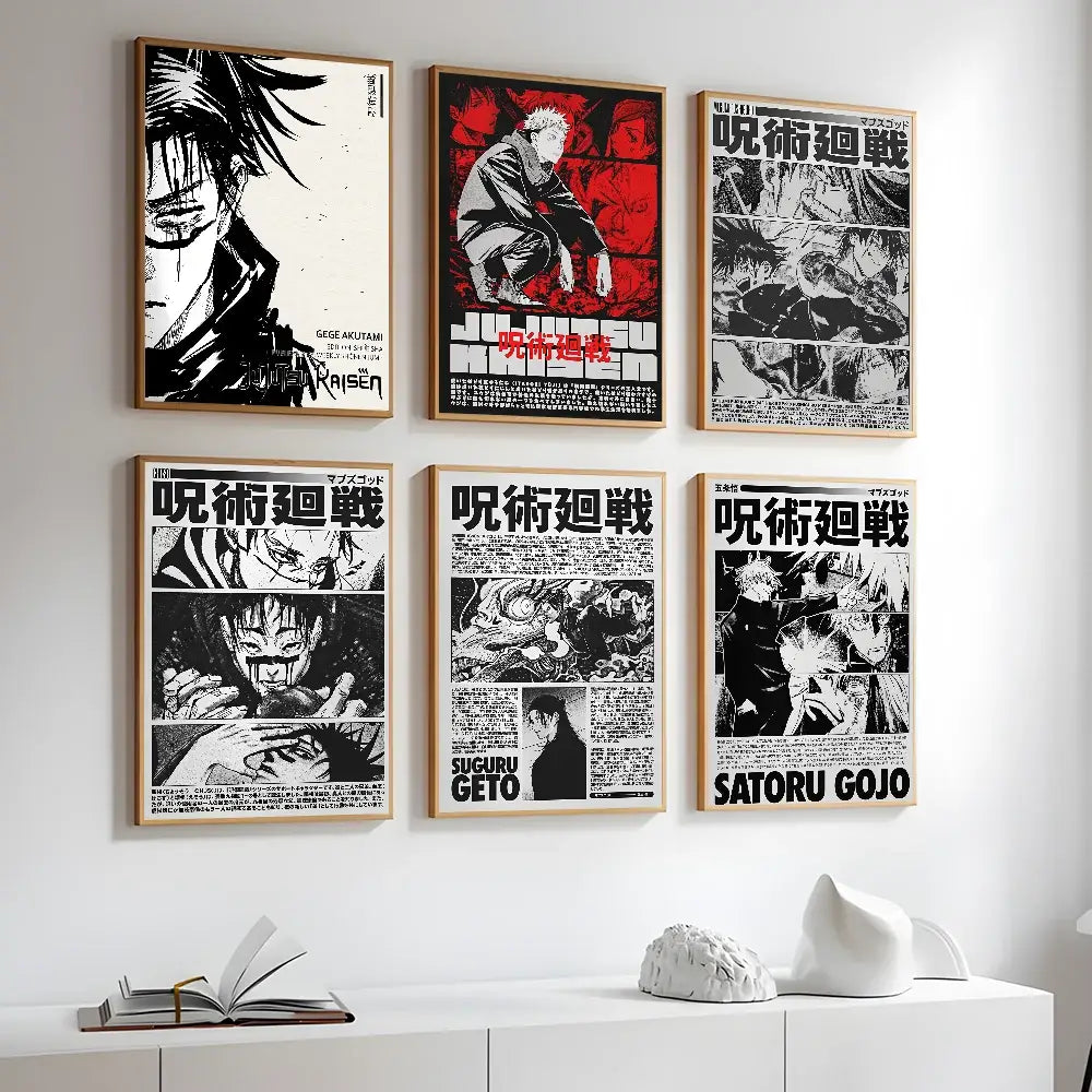 Modern jujutsu kaisen anime wall art bedroom black & white posters