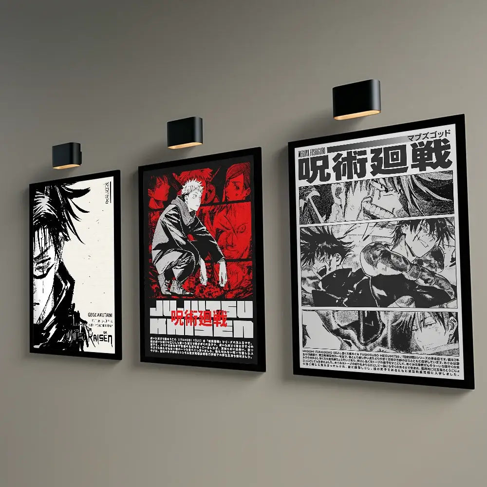 Modern jujutsu kaisen anime wall art bedroom black & white posters