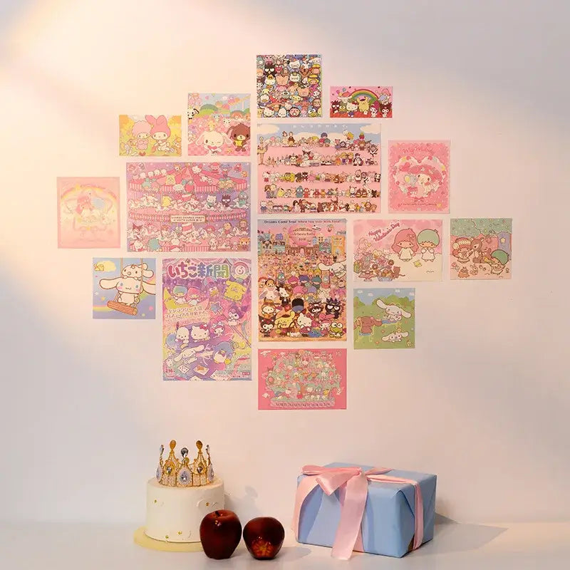Kawaii hellokitty monthly poster white crown cake bedroom decor