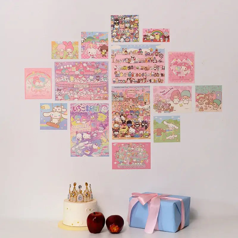 Kawaii hellokitty monthly poster white crown cake bedroom decor