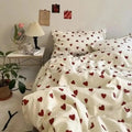 Korean style cream and red heart duvet cover bedroom bedding set