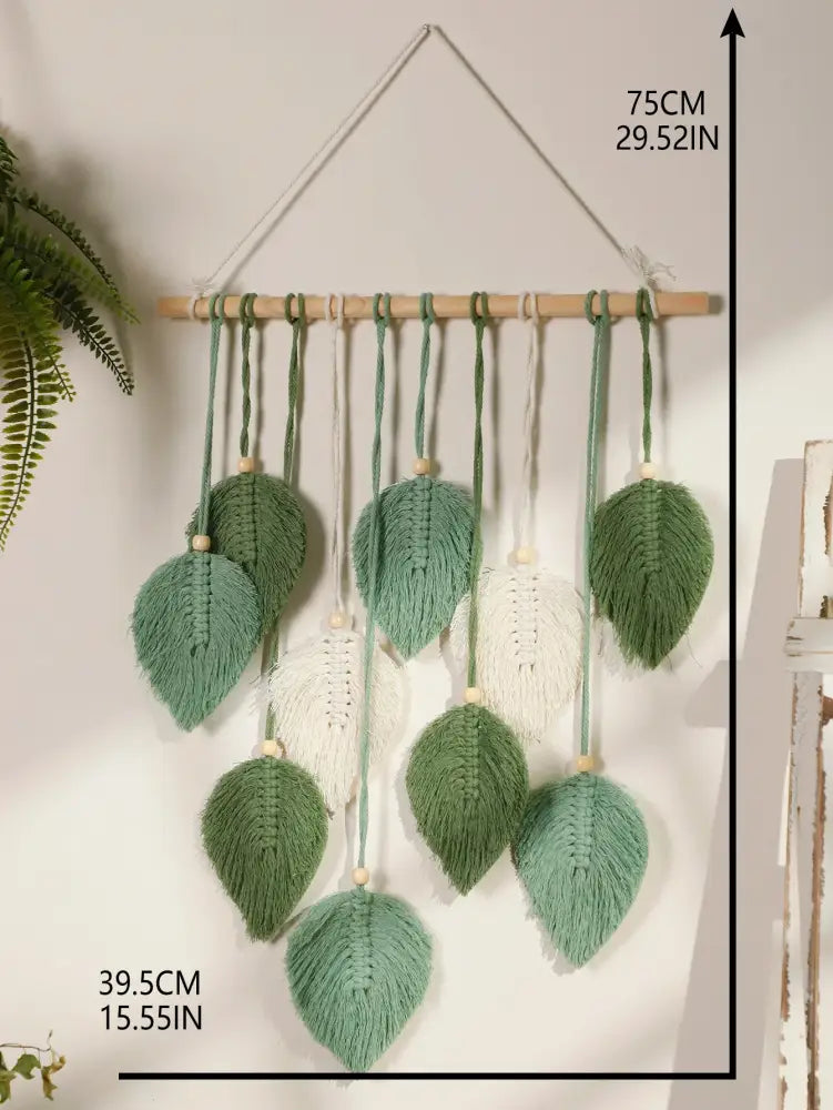 Boho green & beige macrame wall hanging living room leaf decor