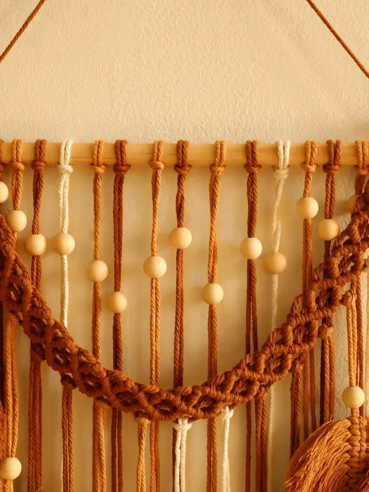Boho green & beige macrame wall hanging living room leaf decor