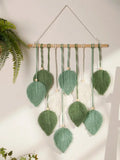 Boho green & beige macrame wall hanging living room leaf decor