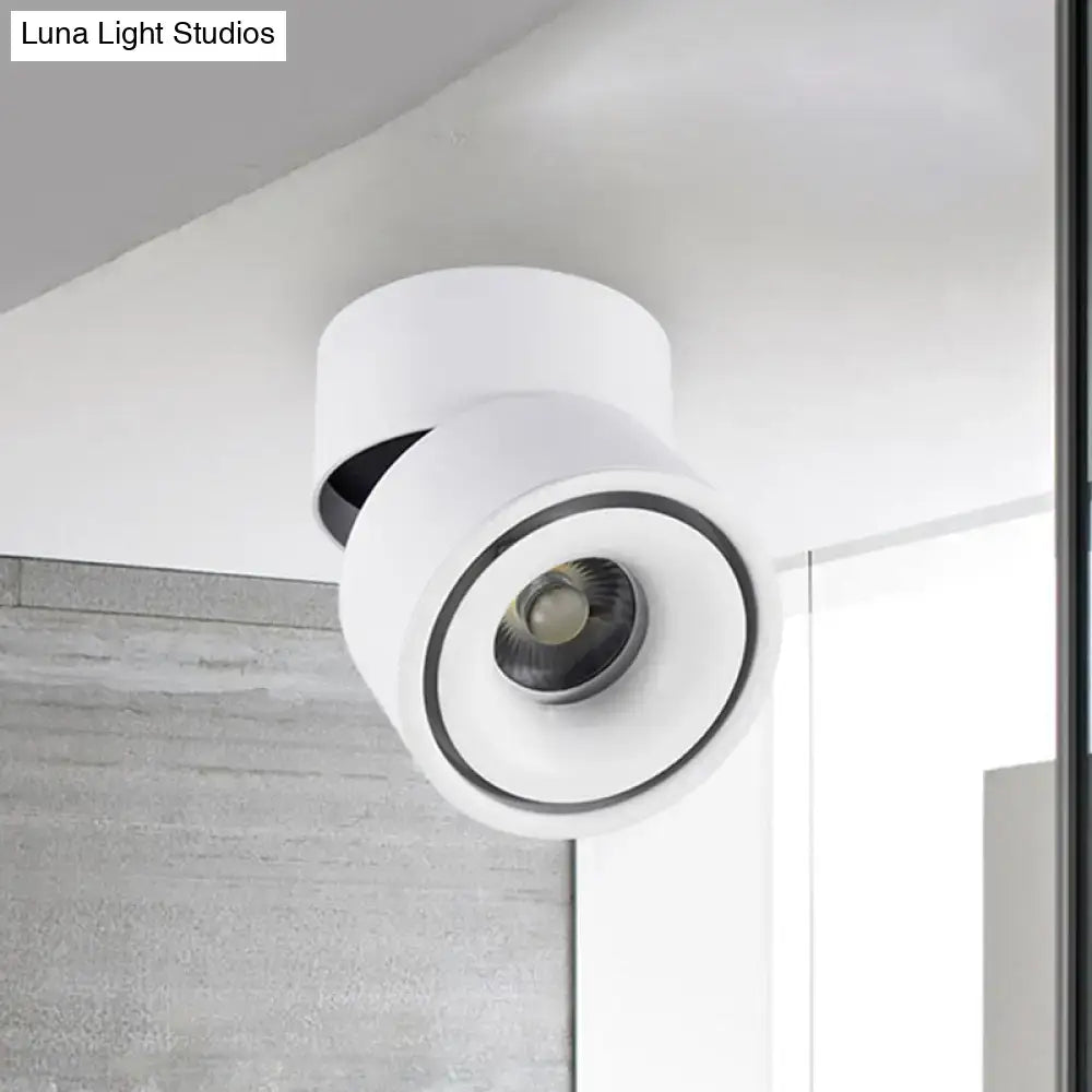 Modern black & white round led flush mount – bedroom metallic shade