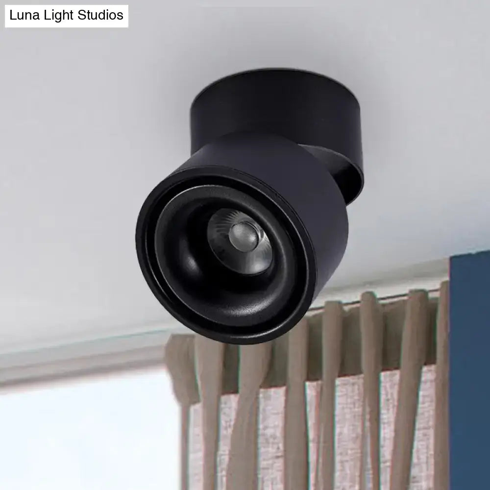 Modern black & white round led flush mount – bedroom metallic shade