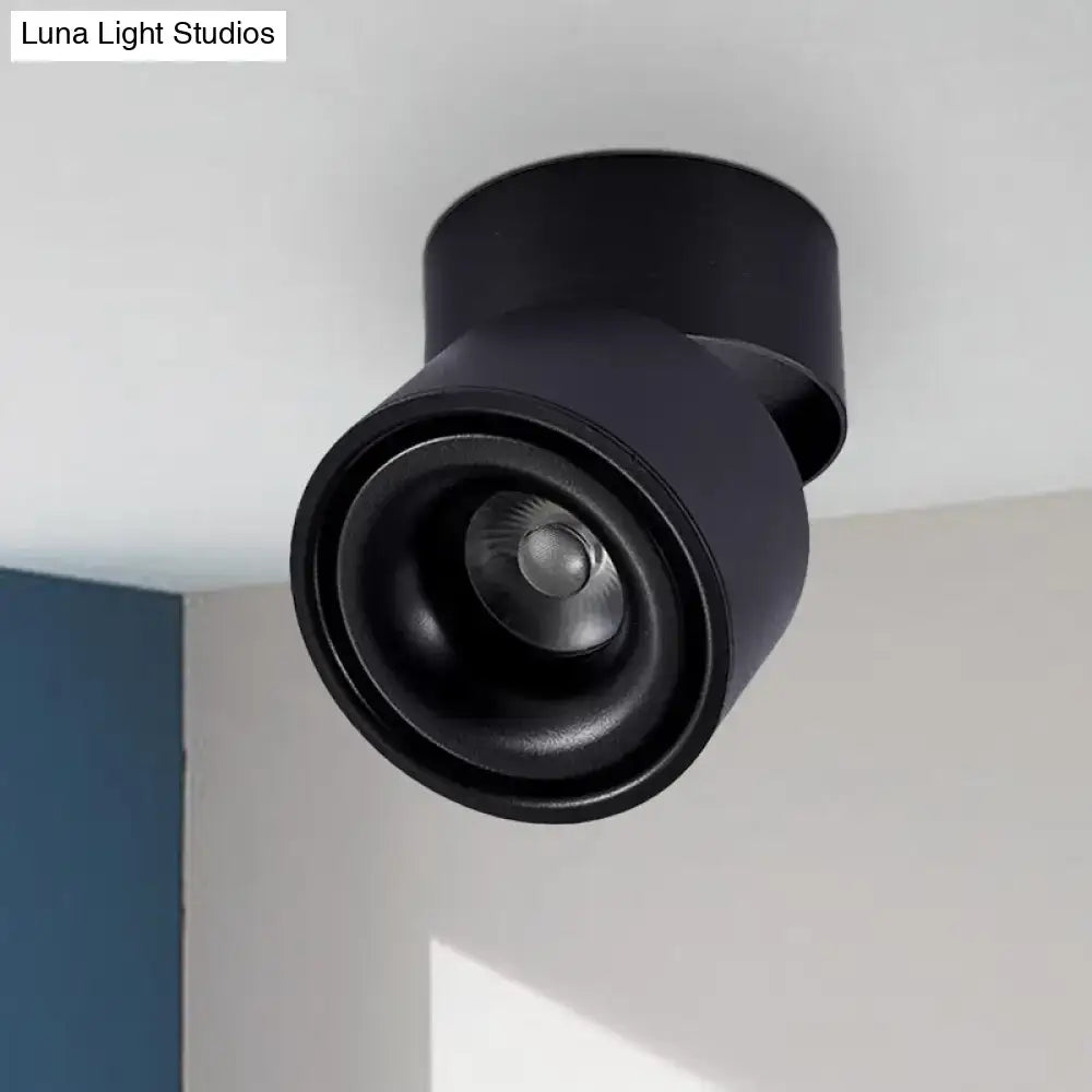 Modern black & white round led flush mount – bedroom metallic shade