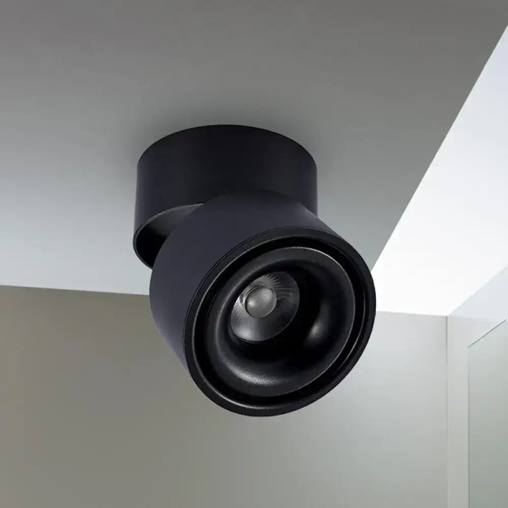 Modern black & white round led flush mount – bedroom metallic shade