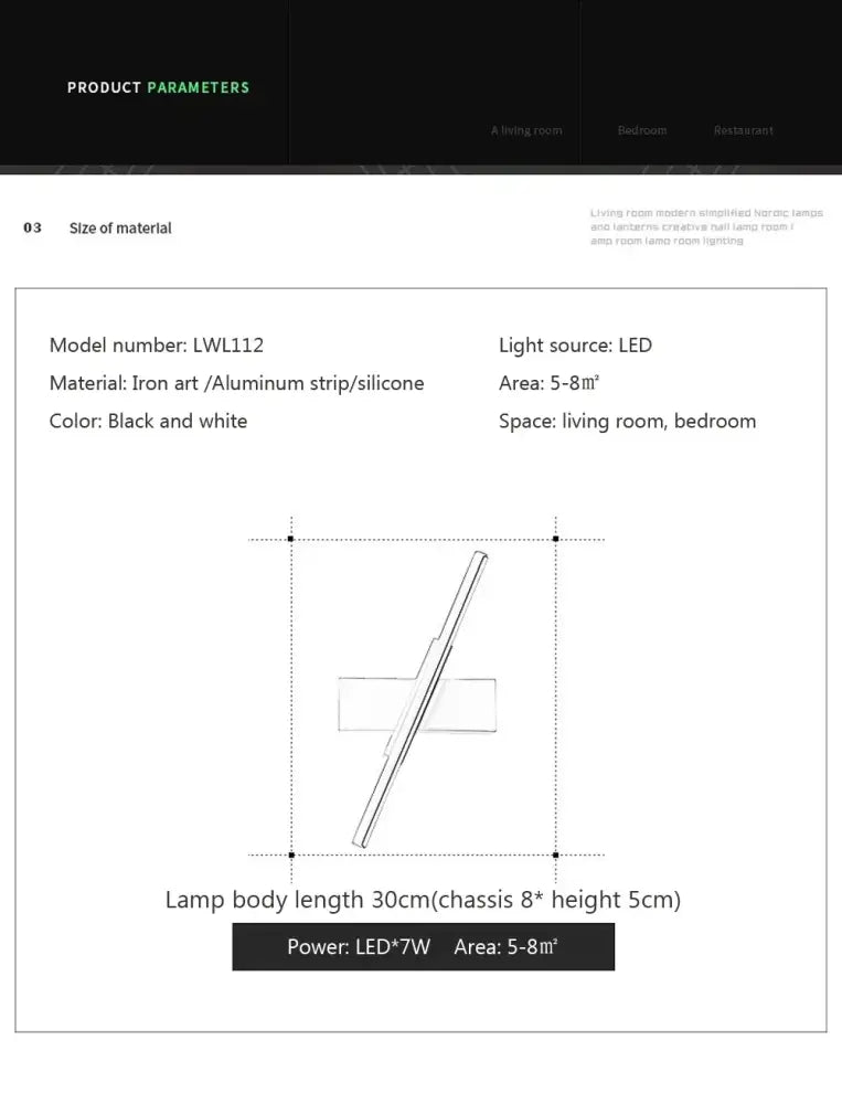 Modern black rotated led wall sconce bedroom light source