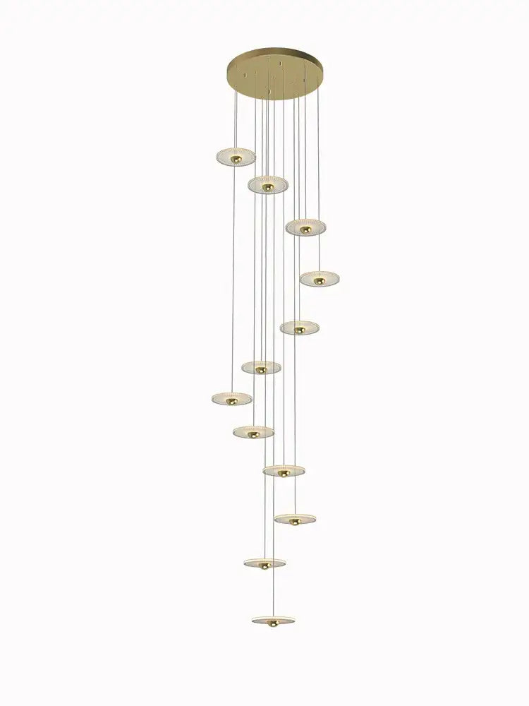Modern minimalist gold led chandelier for revolving staircase loft