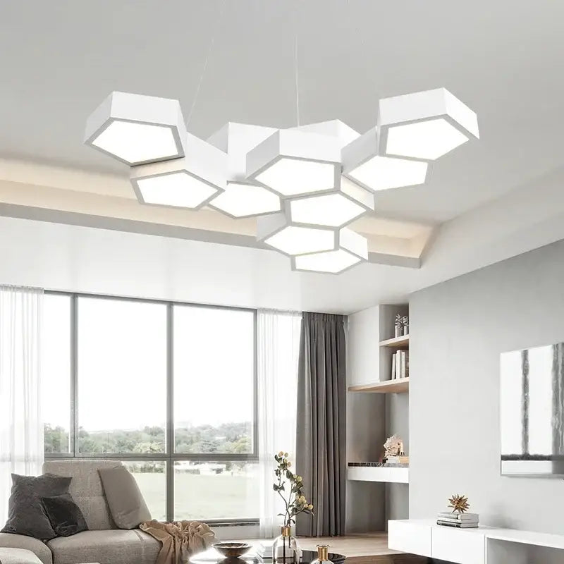 Modern white geometric decorbites led chandelier for living room