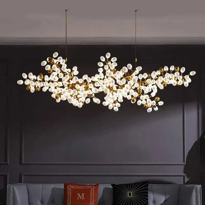 Gold blossom frosted glass led chandelier lighting dining room
