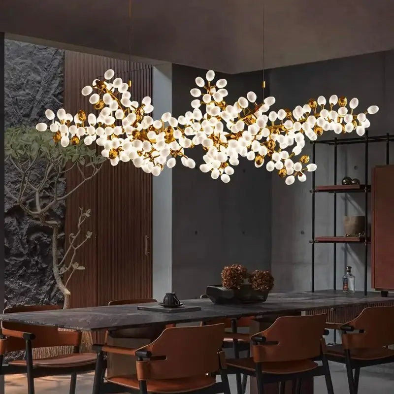 Gold blossom frosted glass led chandelier lighting dining room