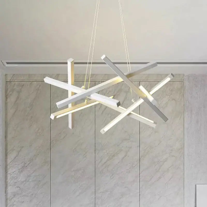 Modern gold intersecting rectangular decorbites led chandelier living room