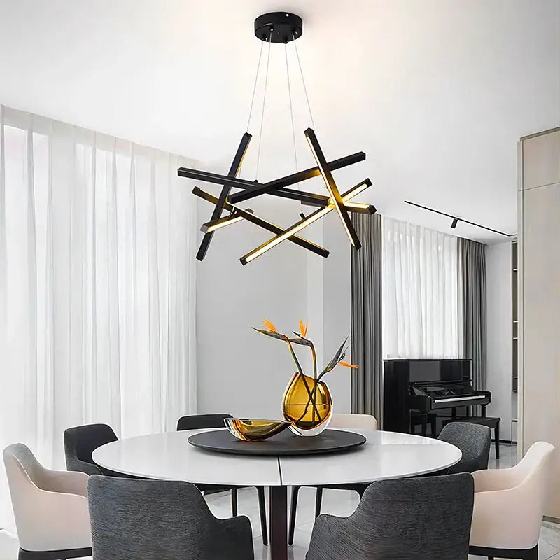 Modern gold intersecting rectangular decorbites led chandelier living room