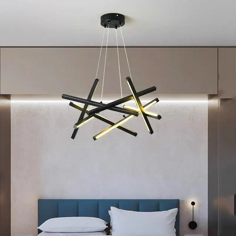 Modern gold intersecting rectangular decorbites led chandelier living room
