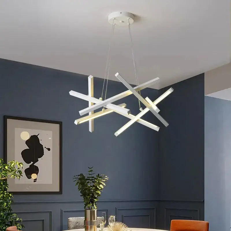 Modern gold intersecting rectangular decorbites led chandelier living room