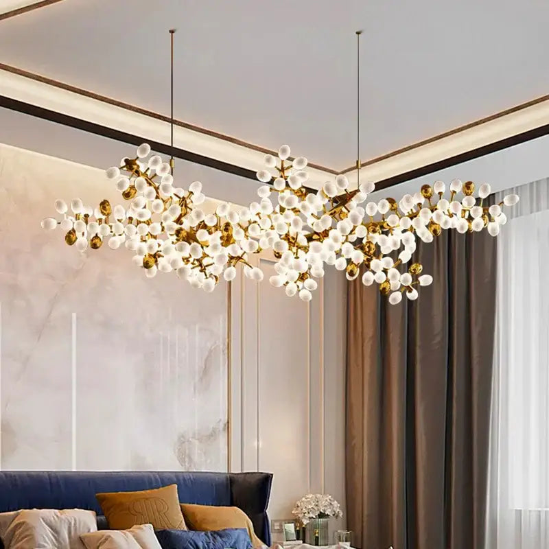 Gold frosted glass blossom decorbites led chandelier dining room