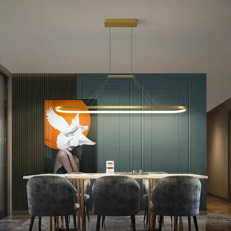 Modern gold rectangular led chandelier pendant light for dining room