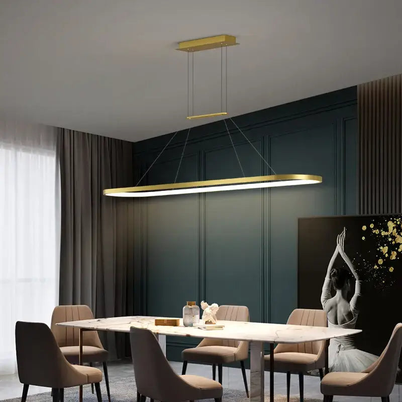 Modern gold rectangular led chandelier pendant light for dining room