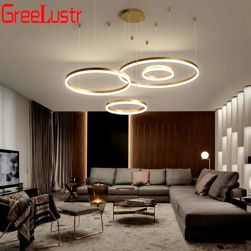 Modern coffee gold led chandelier rings – dining room pendant light